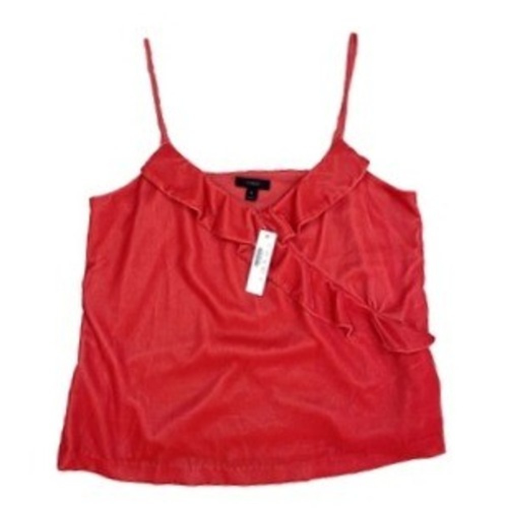 J.Crew Womens Ruffle Cami Top Poppy Red Velvet Spaghetti Strap Size 10 NEW H2213